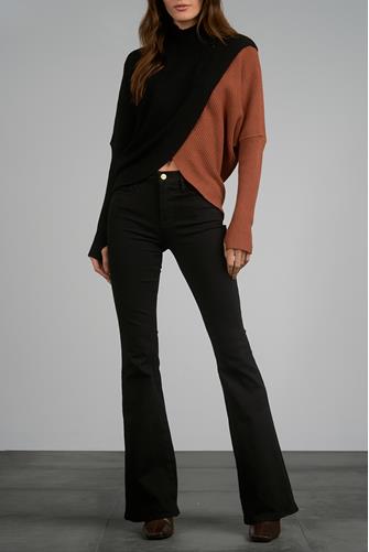Long Sleeve Colorblock Cross Front Sweater BLACK COPPER