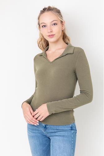 Collared Long Sleeve Top OLIVE