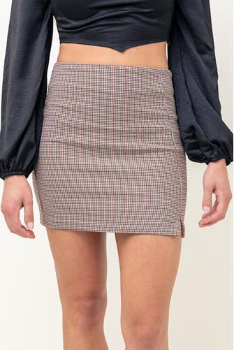 Dan Houndstooth Skirt BROWN