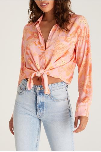 Ruby Floral Long Sleeve Top SUNKIST CORAL