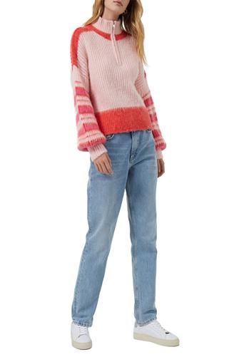 Nika Half Zip Stripe Sweater CRYSTAL ROSE/GRENADINE