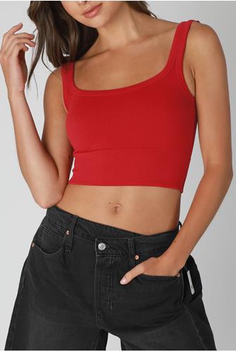 Chevron Rib Crop Top RED
