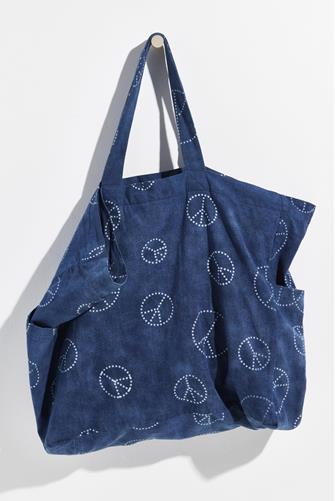 Organic Vegetable Dyed Printed Tote INDIGO PEACE SIGN
