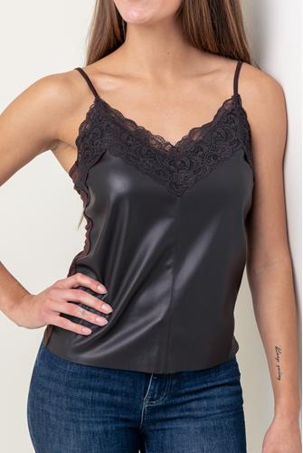 Lace Leather Detail Cami CHOCOLATE