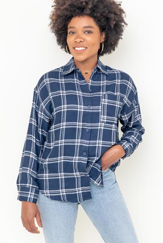 Clio Plaid Button Up MIDNIGHT BLUE