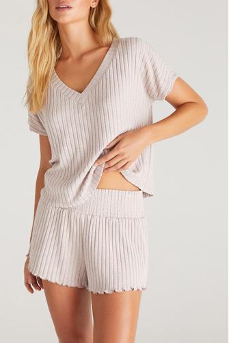 Harper Rib V-Neck Top HEATHER TAUPE