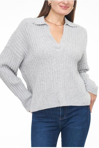 Relaxed Polo Sweater HEATHER GREY