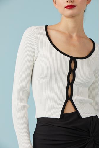 Keyhole Front Colorblock Sweater WHITE + BLACK