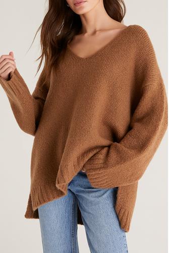 Weekender V-neck Sweater CAMEL BROWN