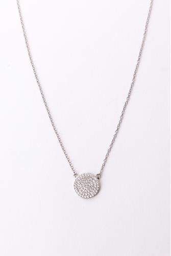 Sterling Silver 16 in Pave Disc Necklace STERLING SILVER