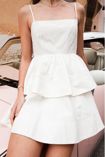 Vinci Ruffle Mini Dress WHITE