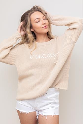 Vacay Embroidered Sweater NATURAL
