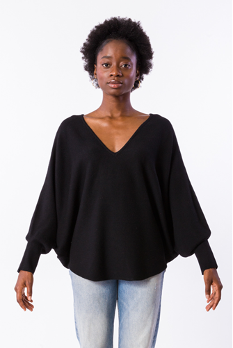 Dolman V-Neck Sweater BLACK