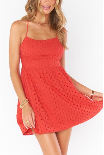 Out of Town Mini Dress RED EYELET