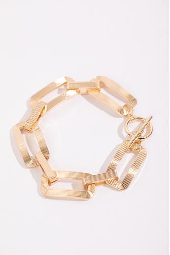 Gold Textured Flat Link Toggle Bracelet GOLD