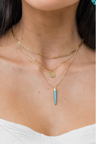 Turquoise Spike Layered Necklace GOLD