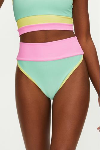 Emmy Colorblock High Waisted Bikini Bottom PASTEL MACARON COLOR BLOCK