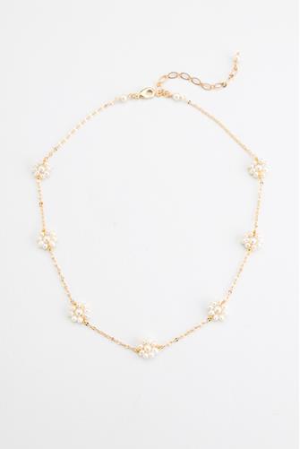 White Pearl Flower Necklace GOLD
