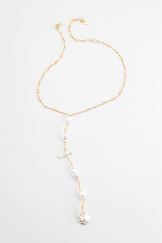 White Pearl Y-Necklace GOLD