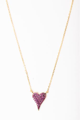 Pave Heart Necklace GP/Ruby
