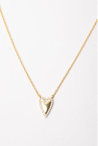16 CZ Border Heart Necklace GOLD