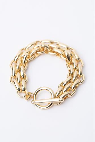 Woven Paperclip Link Bracelet w Toggle GOLD