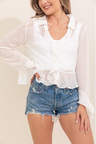 Ruffle Bell Sleeve Blouse OFF WHITE