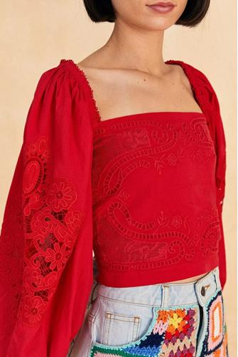 Red Lace Square Neck Blouse RED