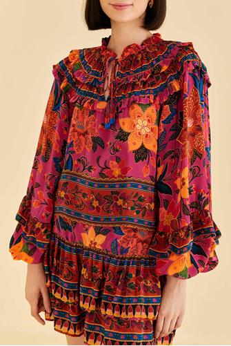 Tropical Tapestry Pink Long Sleeve Blouse TROPICAL TAPESTRY PINK