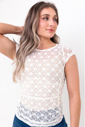 Lace Short Sleeve Top IVORY