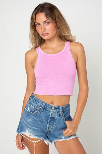 Vintage Chevron Hi Neck Crop Top VINTAGE RASPBERRY