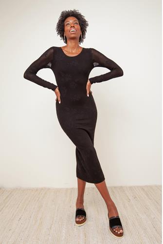 Liza Sweater Mesh Midi Dress BLACK
