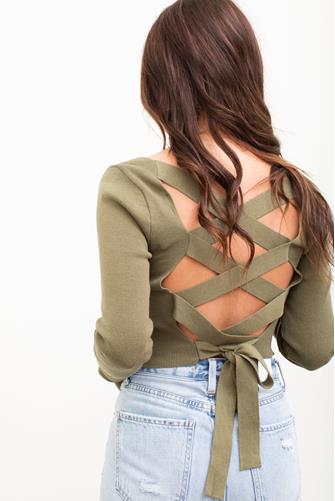 Lace-Up Back Pullover OLIVE