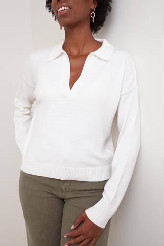 Long Sleeve V-Neck Collar Sweater WHITE