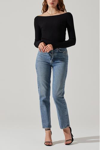 Alessandra Boatneck Rib Sweater BLACK