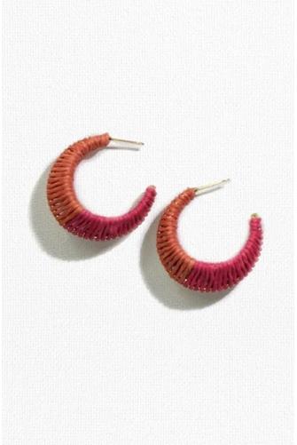CORAL HOT PINK RAFFIA HOOPS M CORAL/HOT PINK