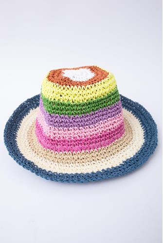 Multi Stripes Crochet Straw Bucket hat MULTI