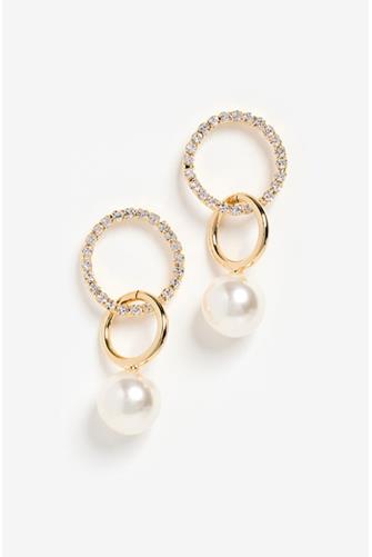 Rhinestone Double Hoop with Pearl GOLD