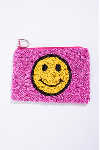 Smiley Change Purse PINK W YELLOW SMILEY