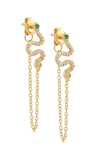 Pave Snake Chain Earring GRN
