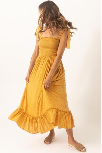Woven Smocked Bodice Maxi Dress YELLOW