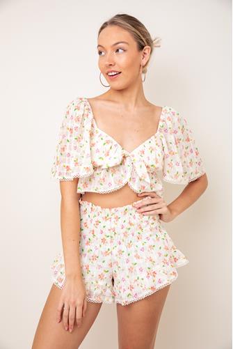 Finley Tie Front Floral Top CORAL