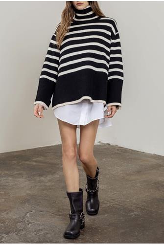 Stripe Mockneck Sweater BLACK