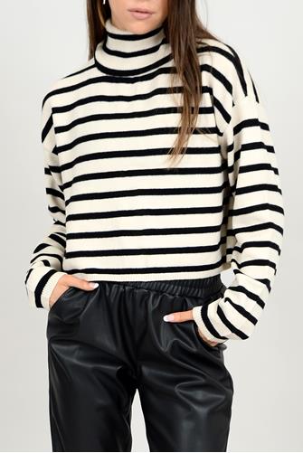 Dilma LS Stripe Turtleneck WHITE BEACH BLACK