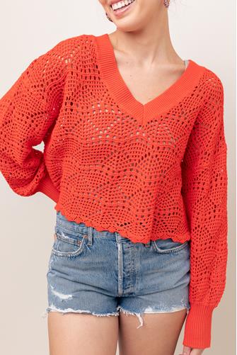 Crochet V-Neck Sweater CHILI