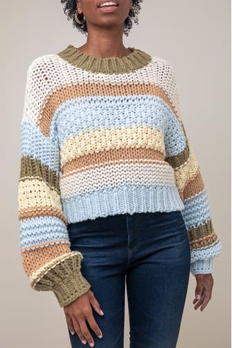 Hand Knit Stripe Sweater BROWN COMBO