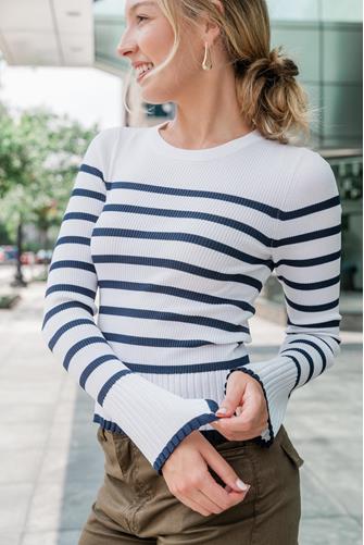 Gemma Stripe Crewneck IVORY NAVY STRIPE