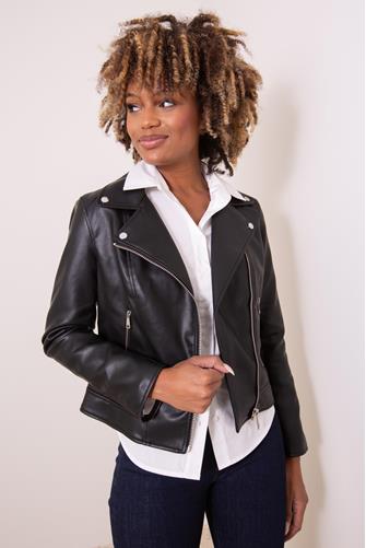 Haidee Leather Jacket with Hood BLACK