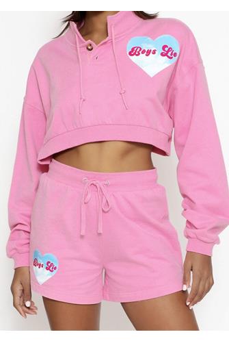 Head In The Clouds Henley Cropped Crew PINK