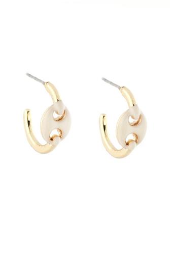 1/2 Post Hoop with Enamel Anchor Detail Gold Ivory